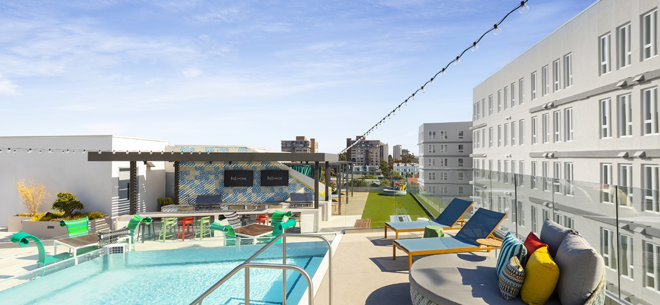 Rooftop pool and lounge area