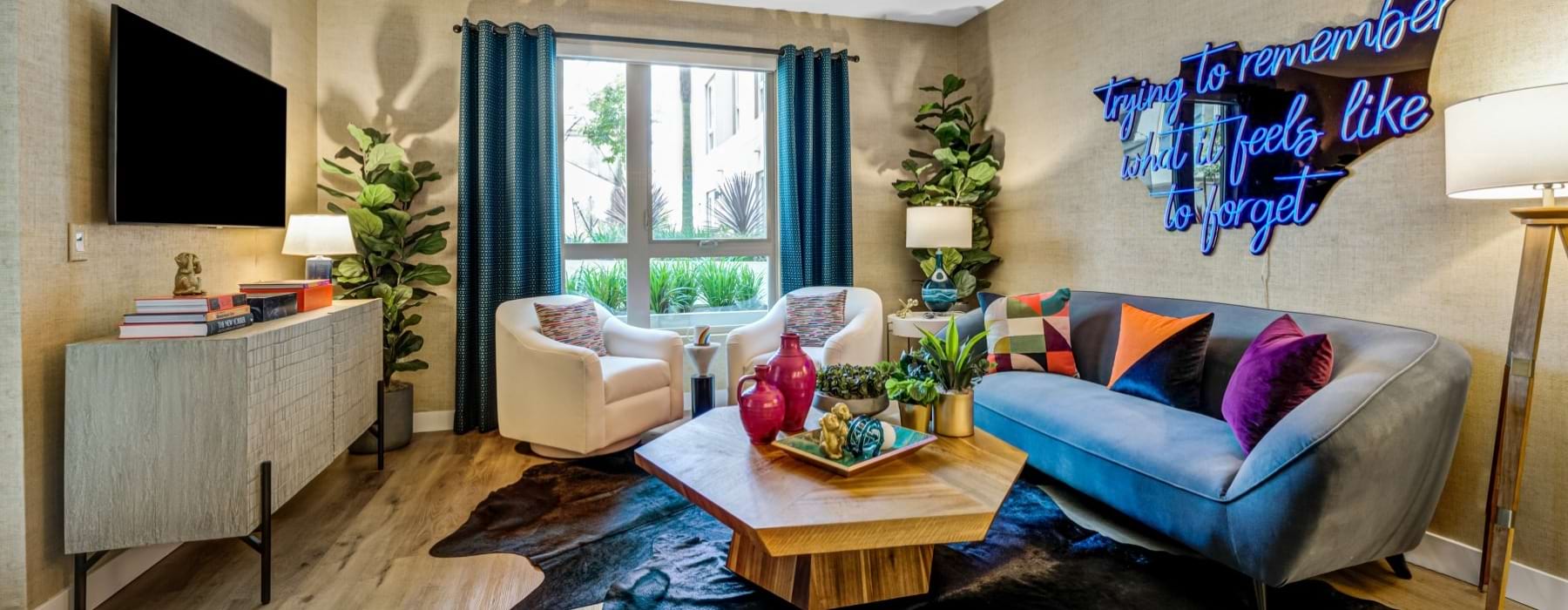 a living room with a couch and a coffee table